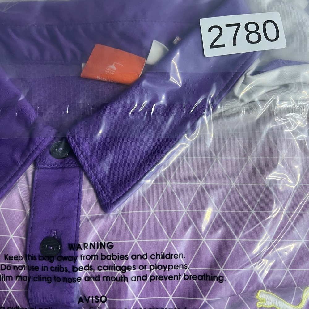 Puma Golf Polo Shirt Mens XL Purple White Geometric Zig Zag Sportlifestyle Logo - Picture 8 of 8